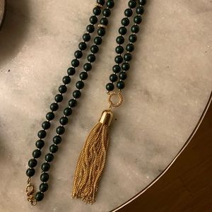 Beautiful Ann Taylor emerald green beaded tassel necklace.